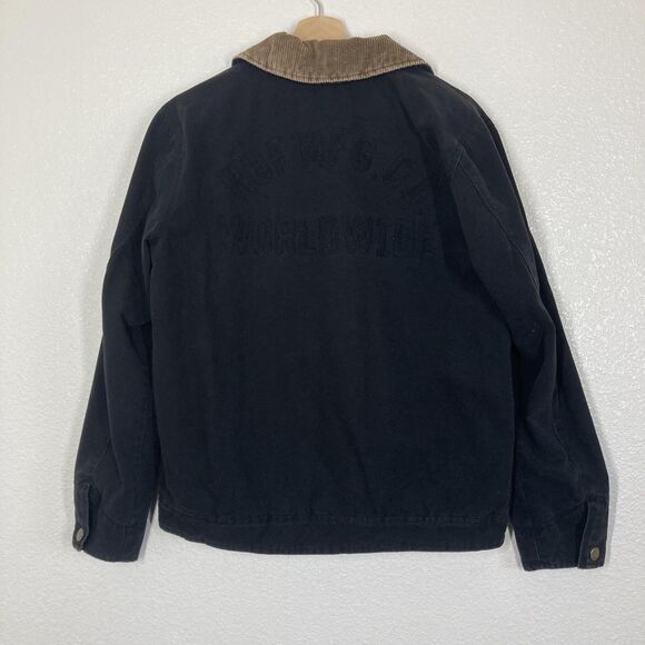 HUF Barlow Jacket  Mens S Black Corduroy Collar Quilted Lined Worldwide Zip Up - Picture 5 of 16